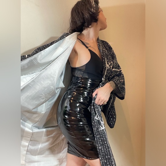 The matrix cyber code kanji Japanese kimono true vintage bamboo shoots Y2K cyber - Picture 8 of 8